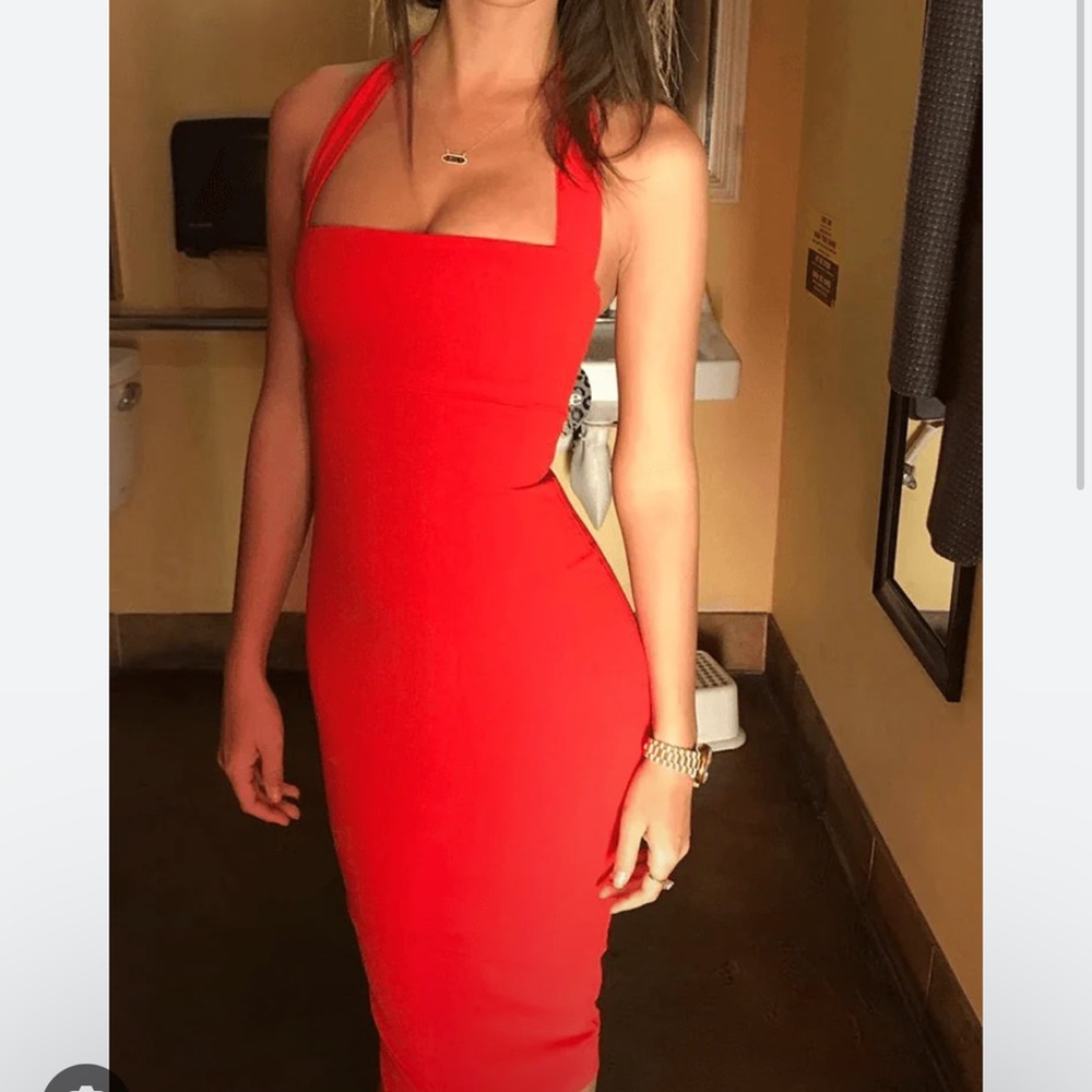 Nookie Red Halter Midi Dress | Bodycon Cocktail Dress | XS | Wedding Guest - Picture 6 of 7